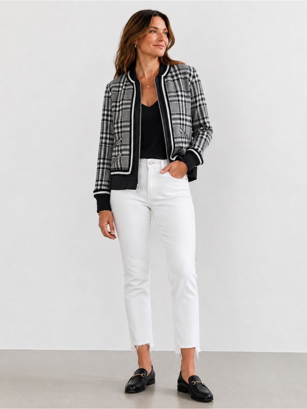Veronica Beard Plaid Bomber Jacket Zip Front Women’s Size 12